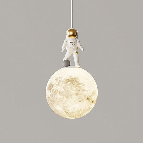 Suspension en forme de lune avec impression 3D planète astronaute - Lampe de plafond moderne à LED - Pour chambre d'enfant - Blanc lait - Pour chambre d'enfant - Pour chambre de garçon, fille (1/5)