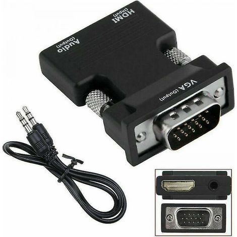 1 adaptateur HDMI femelle vers VGA mâle, avec câble audio 3,5 mm, sortie vidéo 1080p, Plug and Play, compatible projecteur et moniteur (1/5)