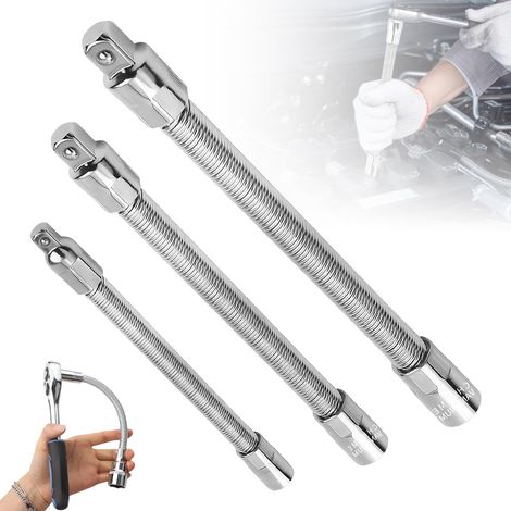 Lot de 3 rallonges de douille flexibles, porte-embout flexible, porte-embout flexible et clé à cliquet (1/2", 3/8", 1/4") (1/5)