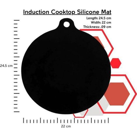Protecteur Plaque Induction - Silicone Antidérapant 3 mm - Résistant Jusqu'à 250 °C - Diamètre 23 cm - Noir (1/5)