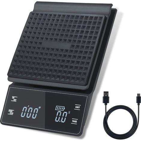Digitale Kaffeewaage mit Timer, 0,1 g/5 kg, hochpräzise Küchenwaage mit großem LED-Display, wasserdichte elektronische Waage für Espresso