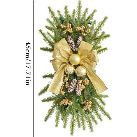 Weihnachtsdekorationen, Weihnachtskranz, Rattan-Türvorhang, Anhänger, Zuhause, LED, leuchtende Treppe, auf den Kopf gestellt, dekorativer Türbehang (goldgelb)