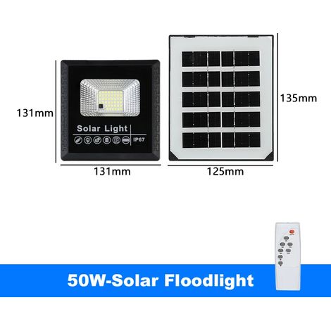 Lampe solaire LED (50W) étanche pour éclairage extérieur de jardin, applique murale ou projecteur d'éclairage paysager. (1/5)