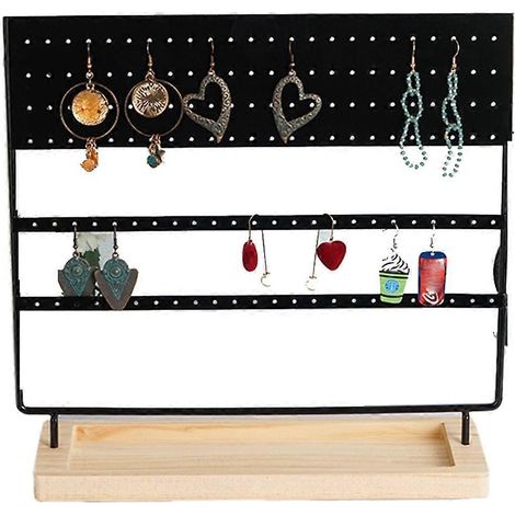 Présentoir à bijoux de bureau à 144 trous avec base rainurée noire pour boucles d'oreilles et bagues. (1/5)