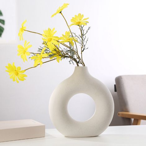 Vase annulaire nordique, vase décoratif moderne en céramique, vase à fleurs de style moderne, vase rond pour fleurs séchées, vases artisanaux pour la décoration intérieure (1/5)