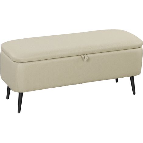 Panca contenitore 2 in 1 in tessuto con gambe in acciaio nero, 102 x 40 x 39,5 cm, beige