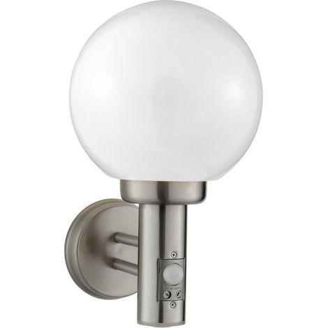 Orb Lantern Outdoor Wall Light- Stainless Steel, White Shade (1/3)