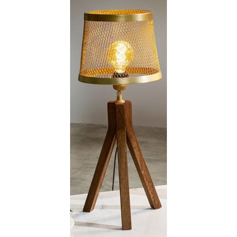 Lampe de table trépied Addis avec abat-jour en grille dorée, 63 cm, 25 cm de large x 63 cm de long (1/3)