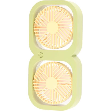 Ventilateur de bureau double tête, 2 vitesses, USB, avec batterie, idéal pour le bureau, la chambre, la résidence étudiante ou la salle de classe. Cadeau d'été, vert melon.
