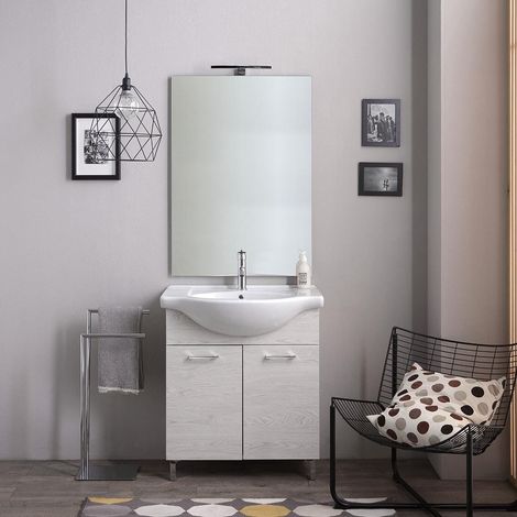 75Cm Badschrank Mit Türen Und Füssen, Waschbecken, Spiegel Mit Hängeschrank Und Led Rimini (1/5)