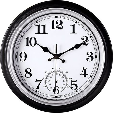 Horloge murale vintage avec thermomètre - Élégante et étanche - Intérieur/Extérieur - 30 cm (1/5)