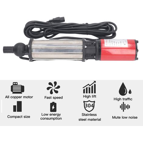 Pompe de puits profond CC 4SYDC24V/4-15 300W, 4 m³/h, hauteur de refoulement de 15 m, moteur en cuivre pur CC24V, pompe submersible solaire adaptée à l'approvisionnement en eau dans les zones rurales, (1/5)