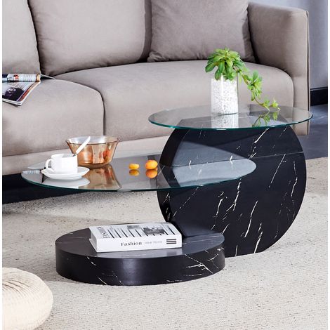 Couchtisch aus Glas mit MDF-Ablage schwarz OKMYHOME (1/5)