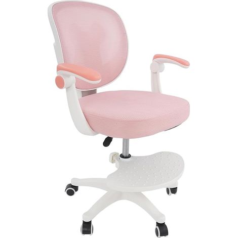 Chaise de bureau avec accoudoirs rabattables - Ergonomique - Réglable en hauteur - Avec dossier - Pour enfants et adolescents - Rose (1/5)
