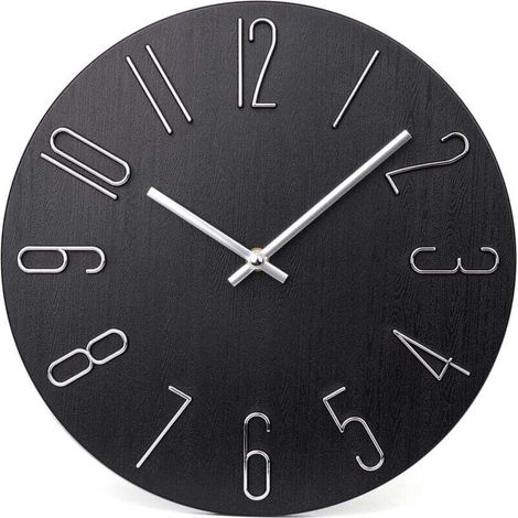 30 cm (ca. 30 cm) lautlose Wanduhr, kein Ticken, moderne Holzwanduhr, Dekoration, Büro, Zuhause, Schlafzimmer, Schule (Schwarz) - Crezuo (1/4)