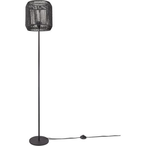 Paco Home Stehlampe Modern Wohnzimmer Schlafzimmer Rattan Optik Boho Korb Stehleuchte E27 Einbeinig Schwarz, Schwarz (Ø28 cm)