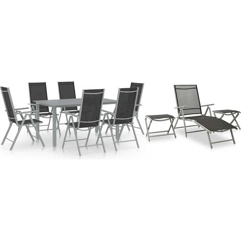 Ensemble Table et Chaise de Jardin 10 pcs - Ensemble de salle à manger de jardin Noir et argenté BV605575 - BonneVie (1/5)