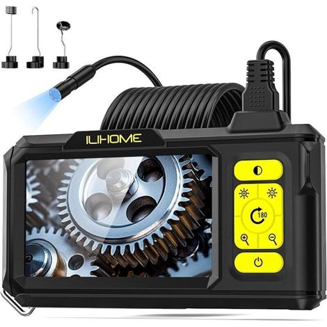 1080P HD-Endoskop mit 8 LEDs, 4,3" IP67 wasserdichte Inspektionskamera, 5 m halbstarres Kabel - Ideal für Kfz-Mechaniker/Installateure (1/4)