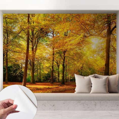 Selbstklebend Tapete modern Wohnzimmer - Wanddekoration - einfach anzubringen Goldene Blätter 208x146 cm