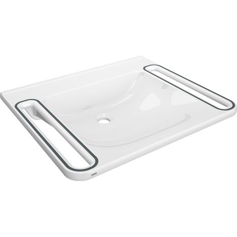 KWC AR Einzelwaschtisch, MEDCARE, MIRANIT, 650x150x550 mm, weiß/grau, Griff