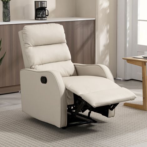 Sillón Relax Reclinable Sofá Relax Tapizado en PU con Reposapiés Retráctil para Dormitorio Salón 65x89x100 cm Crema (1/5)