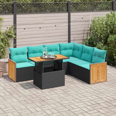 vidaXL Set Divani da Giardino con Cuscini 7pz Nero Polyrattan Acacia (1/5)