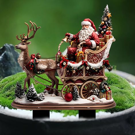 Piquet De Jardin - Décor De Noël En Acrylique - Santa Claus Et Renne - Pour Extérieur Jardin Potager Cour - 1 Pièce (1/5)