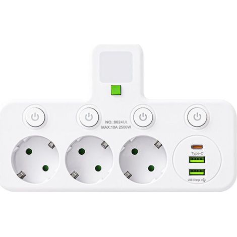 Multiprise intelligente multi-USB-C, multiprise de bureau, multiprise multifonction Type-C avec interrupteur, prise de charge rapide USB + Type-C (1/4)