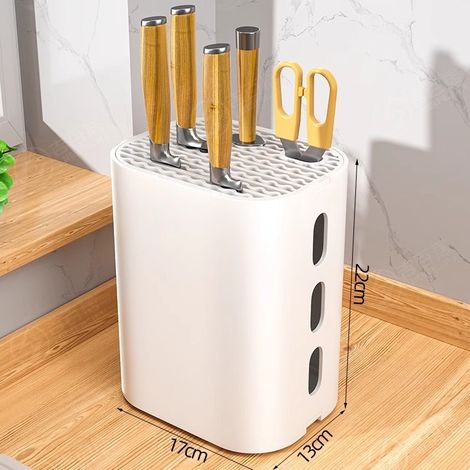 Porte-couteaux de cuisine, porte-baguettes de table multifonctionnel pour couteaux de cuisine, 22 × 17 × 12 cm, blanc (1/5)