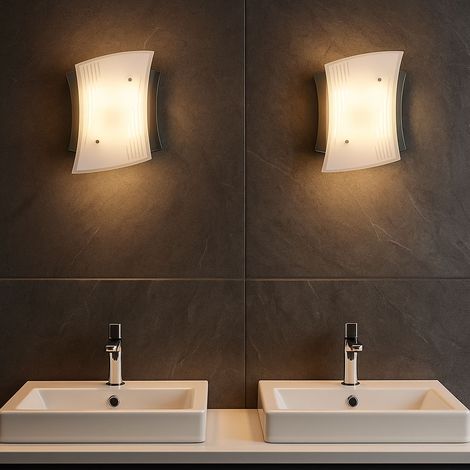 Applique murale, lampe design, lampe d'intérieur, lampe décorative en métal peint, chrome, verre satiné, détails décoratifs, 1x G10q, Lxl 31,5x27,5 cm, lot de 2