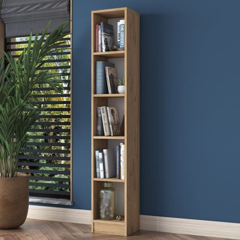 Bücherschrank Cesio, 4 Regalböden, Freistehend, Vertikale Struktur, 30x25x170h cm, Eichenbraun (1/5)