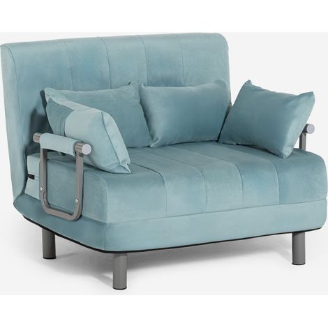 Poltrona letto pieghevole salvaspazio in velluto Deborah Twin Lux - Azzurro
