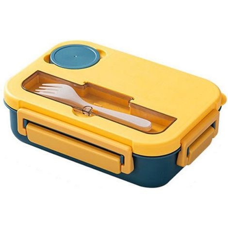 Boîte à lunch - 1350 ml - 4 compartiments - avec fourchette et cuillère - Boîte à lunch pour enfants - Compatible micro-ondes - Boît (1/5)