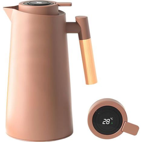 Pichet Isotherme, 1L Carafe à Café Thermique, Thermos Sous Vide Isolé, Manche En Bois, Pour Le Café Au Thé Chaud Et Froid, Cuisine, Bureau, Hôtel Gardant Le Chaud et Le Froid (Rose) (1/2)