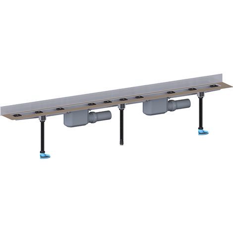 Grondaia doccia inox, installazione a parete, deflusso DN50, kit montaggio e protezione, senza copertura, lunghezza installazion