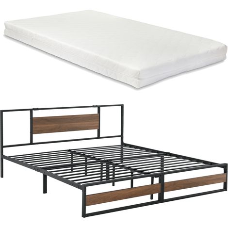 Metallbett Villach 180x200 cm mit Kaltschaummatratze Schwarz Walnuss-Optik [en.casa]