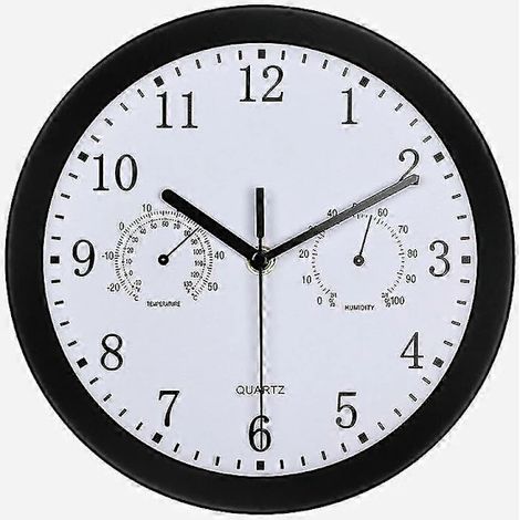 Horloge murale d'extérieur avec thermomètre et hygromètre, style rétro, étanche, 25 cm (10 pouces), noire, pour jardin, patio, terrasse-AquaForge (1/2)