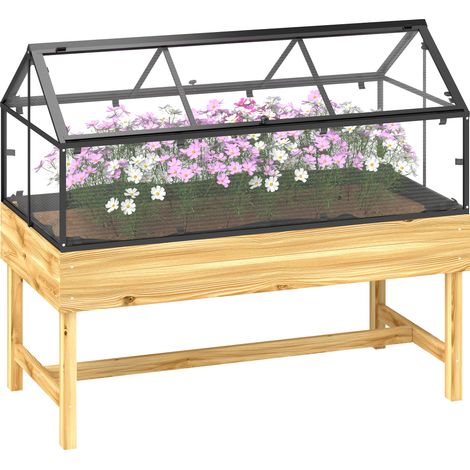Mini Serre sur Pieds - Outsunny - 120L x 60l x 103H cm - double toit ouvrable - Panneaux de Polycarbonate, acier, Bois massif