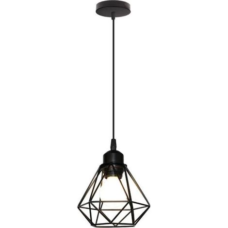U-DO Lustre forme Diamant en Métal Noir style Vintage Suspension Luminaire éclairage de Cuisine Bar (1/4)