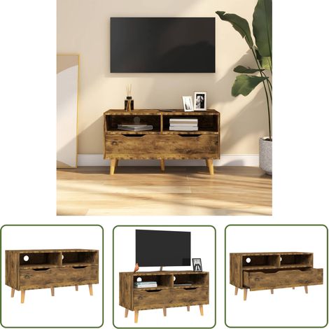The Living Store TV-Schrank Räuchereiche 90x40x48,5 cm Holzwerkstoff - Fernsehschränkchen - Holzregal - TV-Stand - Wohnzimmermöbel - Regal Für Fernseher (1/5)
