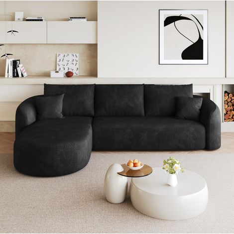 Divano angolare modulare 266 cm nero in tessuto con montaggio facile e design senza braccioli
