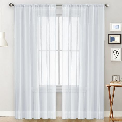 Rideaux blancs perforés, ensemble de deux pièces - semi-occultants - dimensions : 140 x 260 cm - conviennent au salon, à la chambre et au balcon. (1/5)