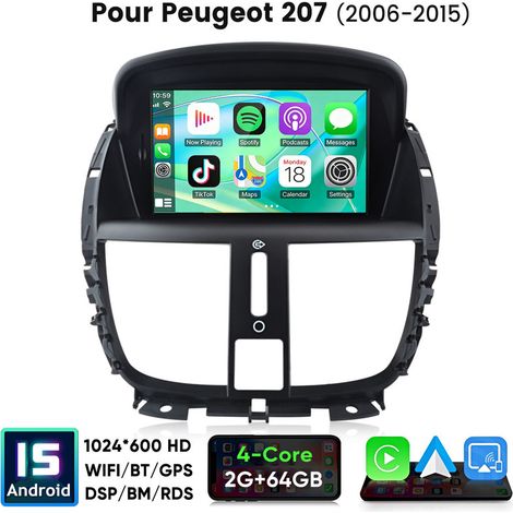 7 pouces Carplay 4 cœurs Autoradio pour Peugeot 207 (2006-2015) 64G JUNSUN