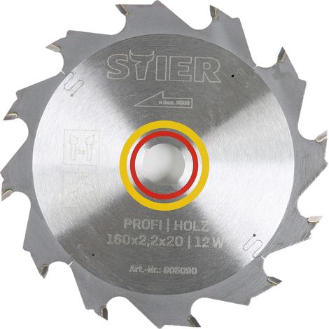 STIER Kreissägeblatt Profi Holz, 160 x 2,2 x 20mm, 20° Spanwinkel, 12 gehärtete Zähne, Wechselzahn (1/4)