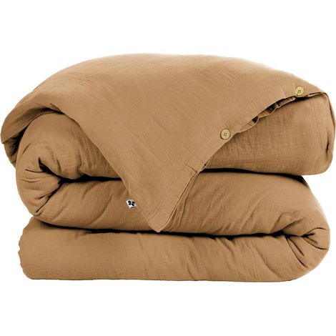 OUREA - Housse de Couette 260x240cm Gaze de Coton Camel (1/2)