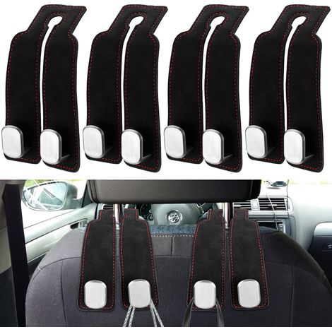 4 ganchos para coche, ganchos para el respaldo del asiento, ganchos dobles para reposacabezas, ideales para bolsos y accesorios de interior de coche.