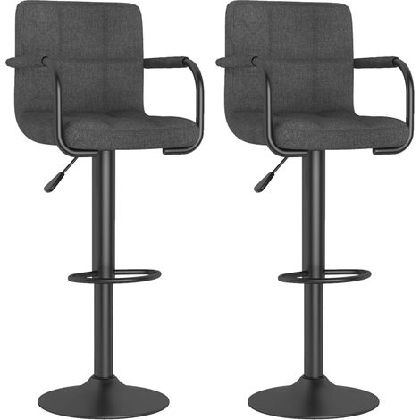 Tabouret capitonné tissu gris foncé avec accoudoir et pied acier noir Volka - Lot de 2 (1/5)