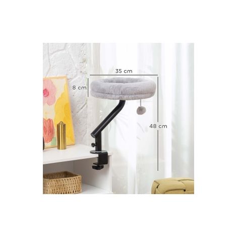 Lit de bureau gris pour chat avec rotation à 360 , hauteur réglable et coussin amovible lavable en machine pour bureau et maison (1/5)