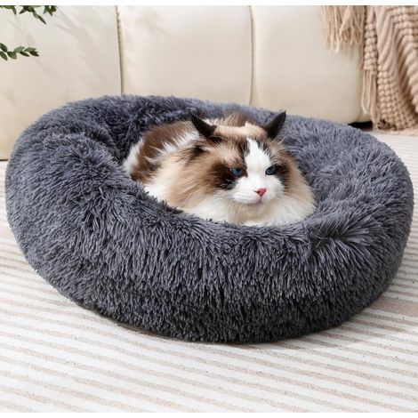 60 cm Außendurchmesser, dunkelgrau, für den Innenbereich, Katzen- und Hundebett, maschinenwaschbar, weiches Plüsch, rund, flauschig, 1 Stück (1/5)