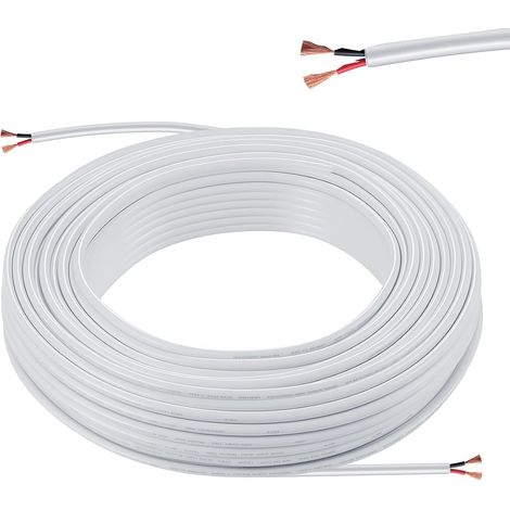 Câble Electrique 2 Fils 2×0,5mm² 10M 20AWG 300V Fil Electrique Flexible Fil Electrique 2 Conducteurs en Cuivre PVC Extension Câble d'alimentation pour Lampes LED Remorques Bateau Extérieure Blanc (1/5)